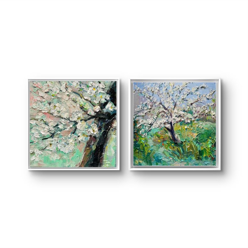 Beneath The Blossoms Oil On Canvas  12X12 Each